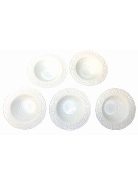 Indiana Glass Orange Blossom Set Of 5 Milk Glass Embossed Floral 5 1/2" Bowls